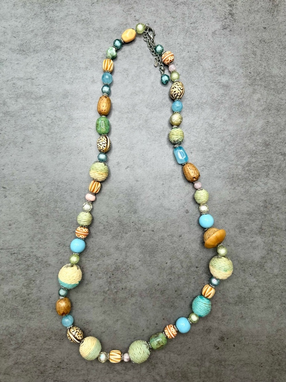 Premier Designs Boho Statement Necklace Mixed Bead Shell Wood 16”